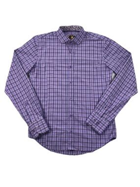 Giovanni Testi Men’s Purple Plaid Button Down Dress Shirt Sz Small Cotton Blend